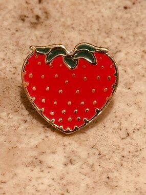 NWT Strawberry Heart Enamel Pin - Red with Green Leaves